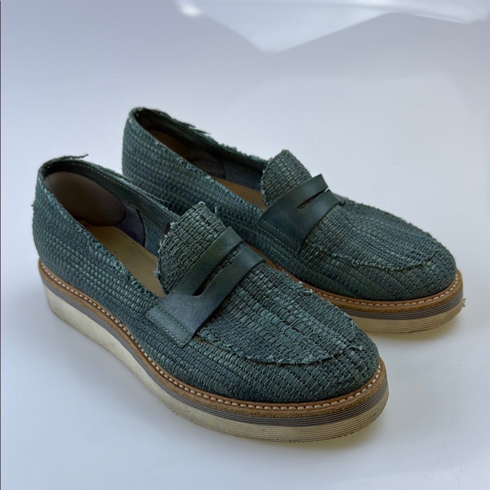 Laura Bellariva Blue-Green Woven Leather Loafers - Size 36 - N279-29